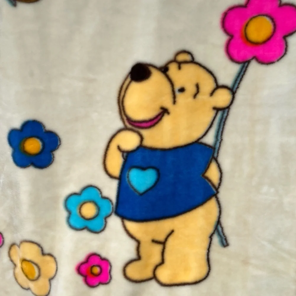 VTG Minky Kawaii Bear Butterflies Flowers Plush Blanket Colorful Soft 41x57 GUC